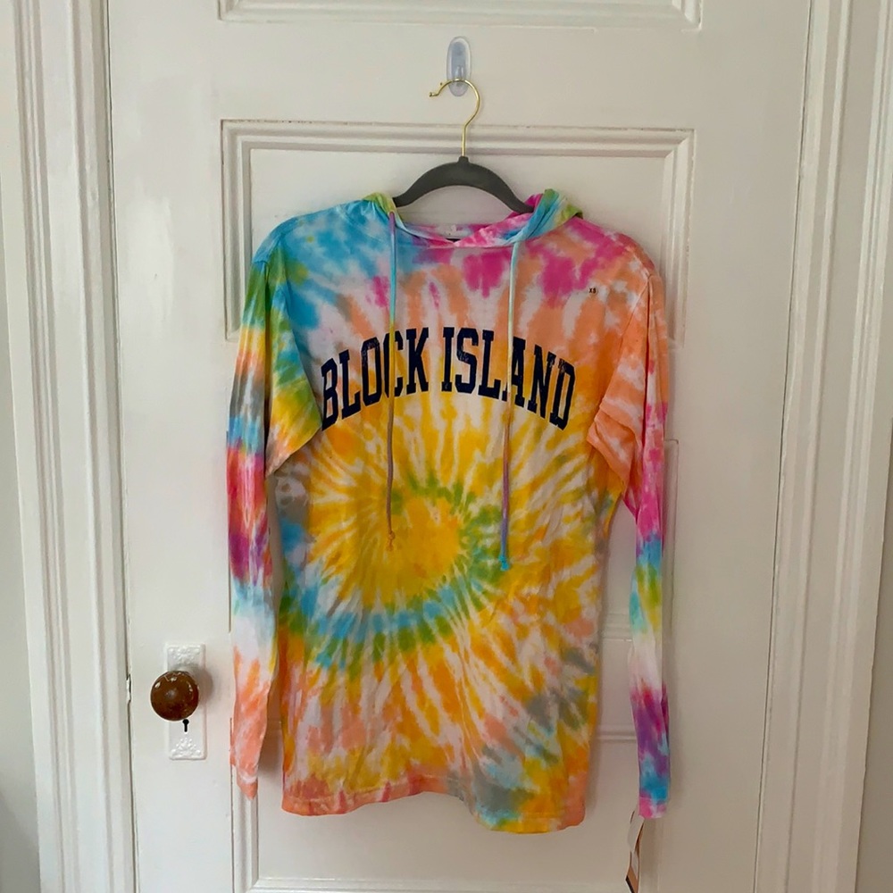 Tie-dye Block Island long sleeve shirt with hood